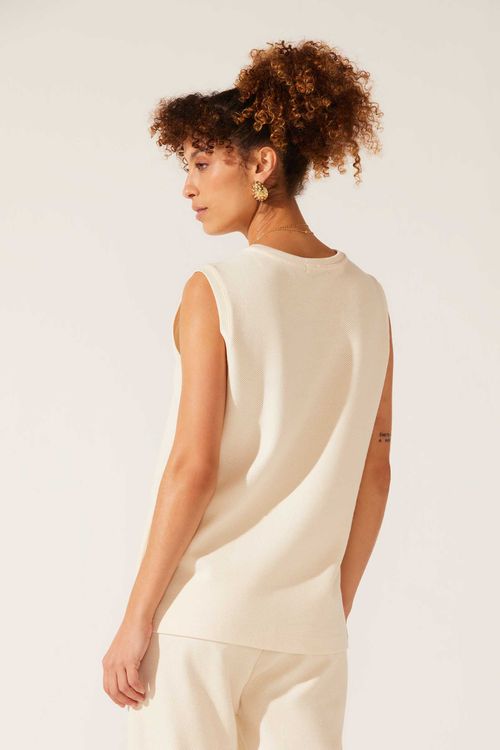 Regata Longa Creme Algodão Filo