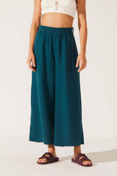 Calça Pantacourt Dye Mediterrâneo Linho Eunice