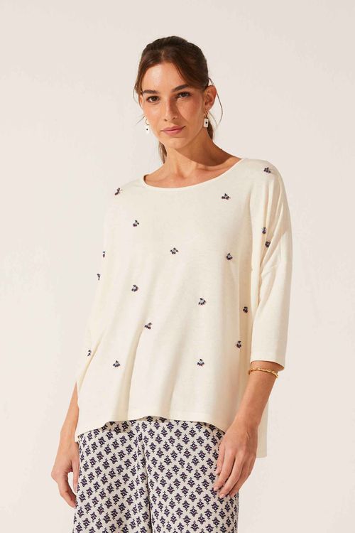 Blusa Bordada Off White Hand Made Iza