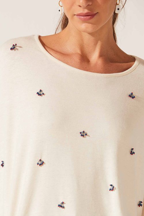 Blusa Bordada Off White Hand Made Iza