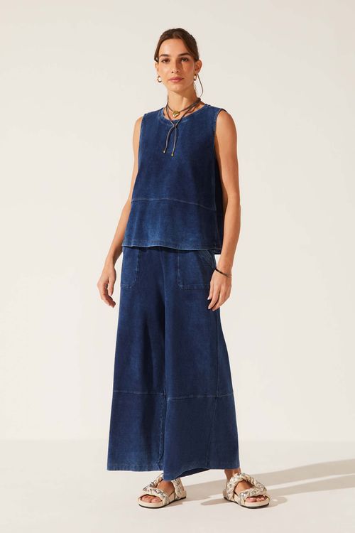 Calça Pantacourt Índigo Algodão Roberta