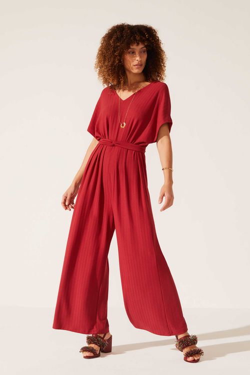 Macacão Decote V Merlot Joana