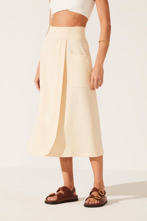Saia Reta Creme Algodão Ophelia
