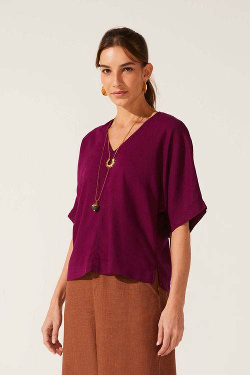 Blusa Decote V Dye Orquídea Linho Francis