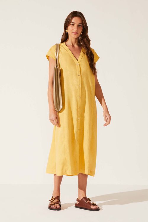 Vestido Evasê Midi Dye Solar Linho Gilda