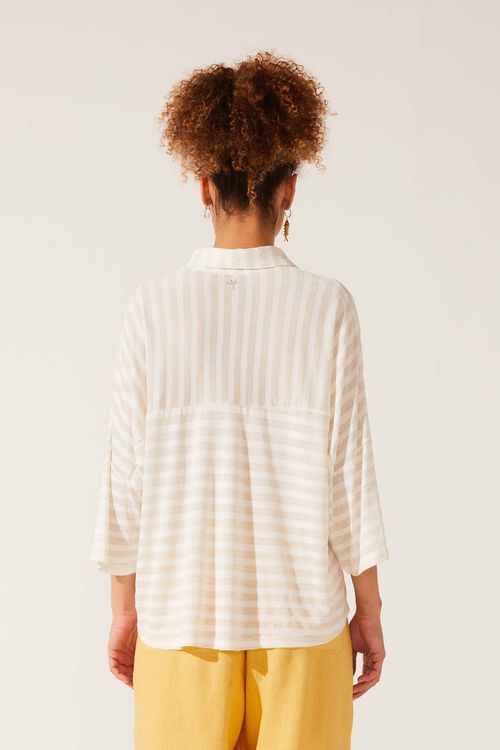 Camisa Listrada Off White Modal Lelia