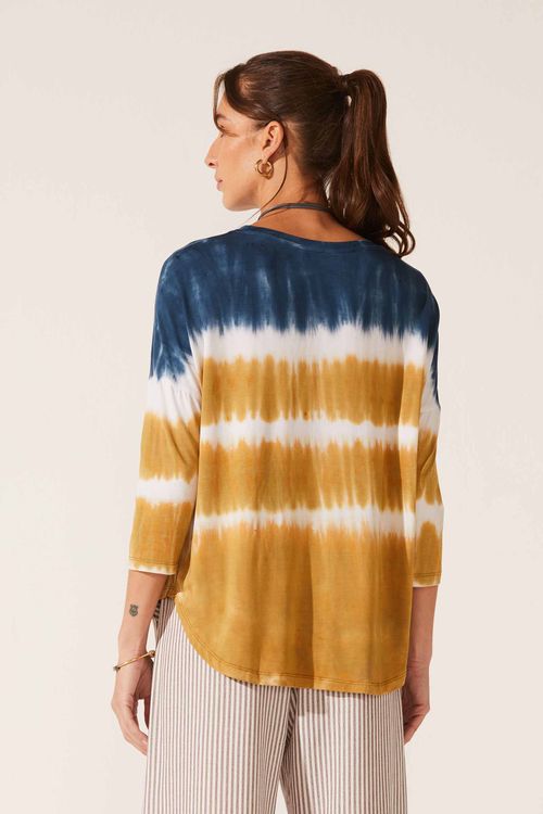 Blusa Manga 3/4 Tie Dye Azul Modal Lais