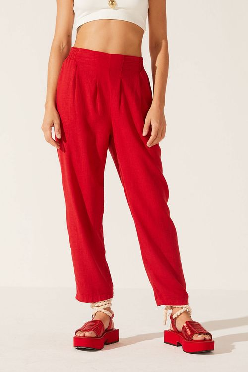 Calça Cenoura Dye Vermelha Linho Gilda