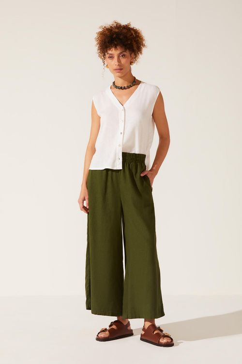 Calça Pantacourt Dye Verde Linho Eunice