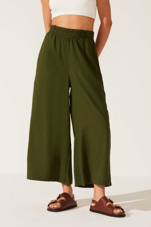 Calça Pantacourt Dye Verde Linho Eunice