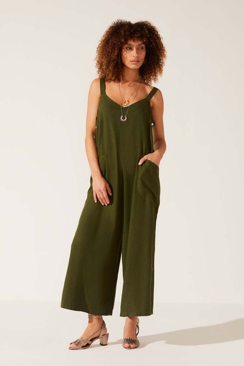 Macacão Pantalona Dye Verde Linho Gilda