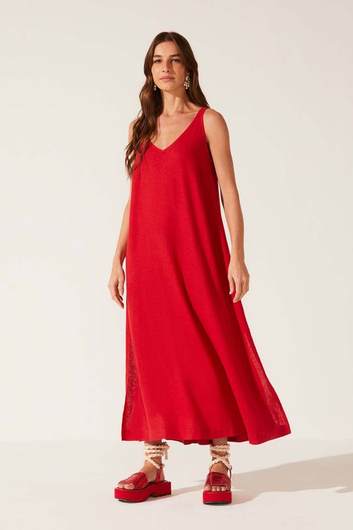 Vestido Evasê Dye Vermelho Linho Ella II