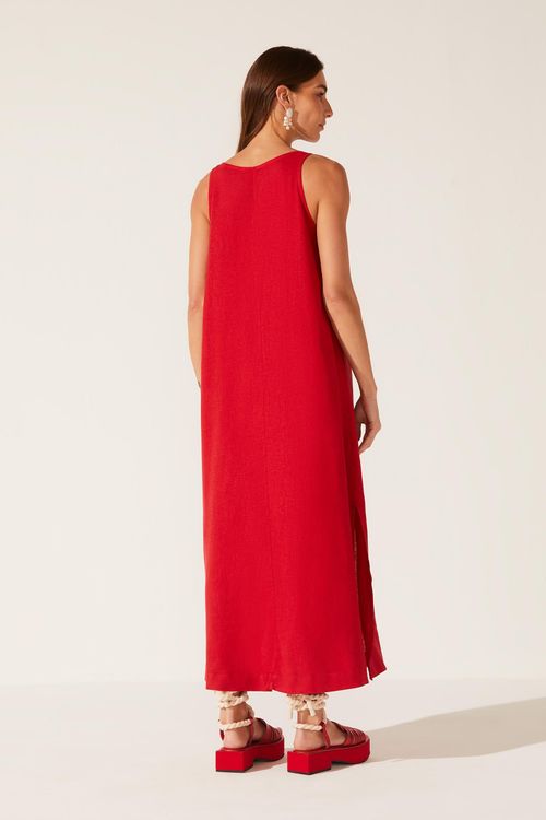 Vestido Evasê Dye Vermelho Linho Ella II