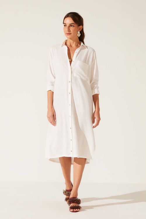Vestido Chemise Dye Off White Linho Hebe