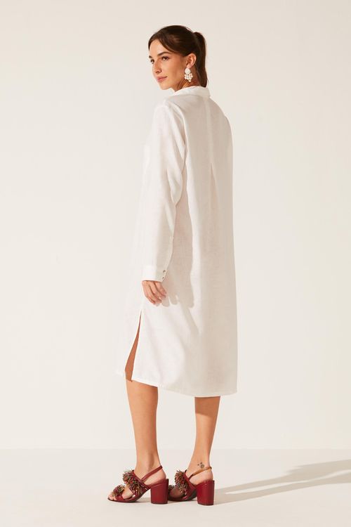 Vestido Chemise Dye Off White Linho Hebe