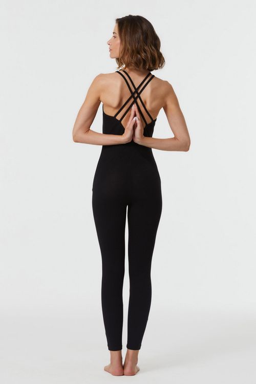 Macacão Yoga Cruzado Preto Algodão Brahma