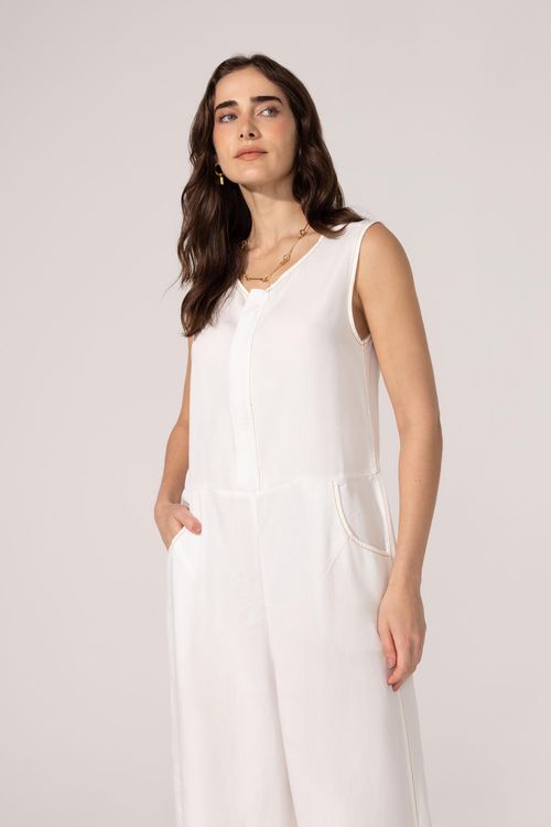 Macacão Regata Off White Liocel Branca