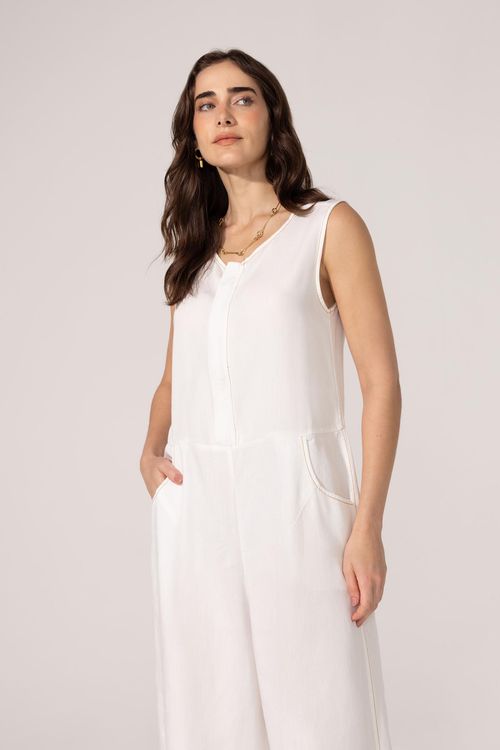 Macacão Regata Off White Liocel Branca