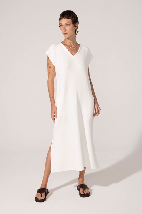 Vestido Midi Canelado Off White Vania