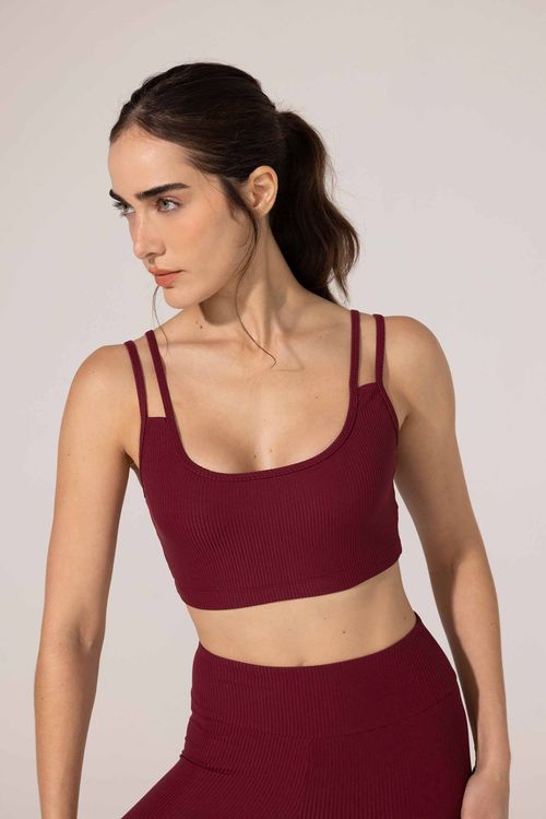 Top Yoga Alça Dupla Canelado Bordô Coralina