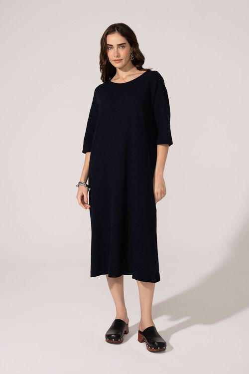 Vestido Manga 3/4 Marinho Algodão Tulipa