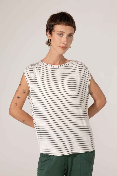 Blusa Manga Curta Verde Escuro Listrada Lourdes