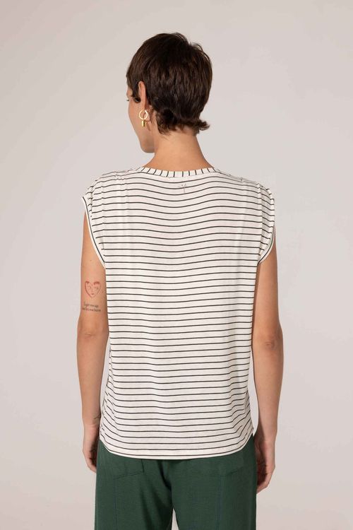Blusa Manga Curta Verde Escuro Listrada Lourdes