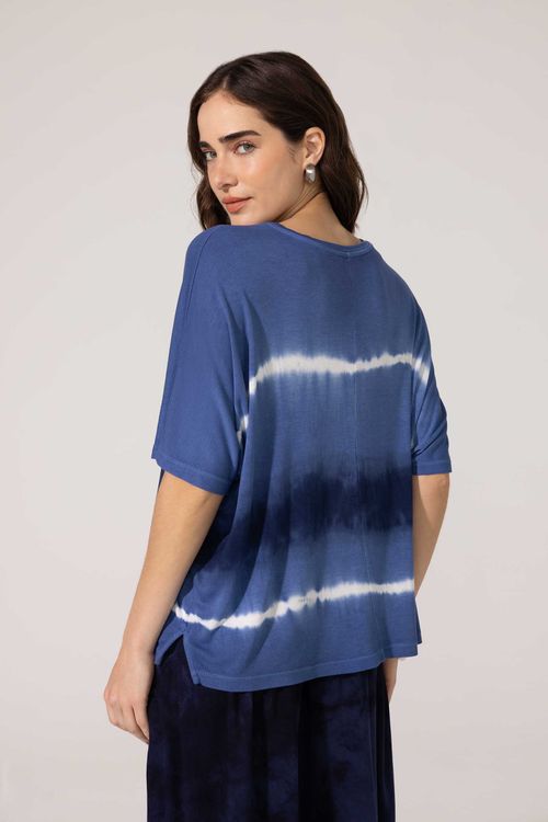 Blusa Decote V Tie Dye Azul Vilma