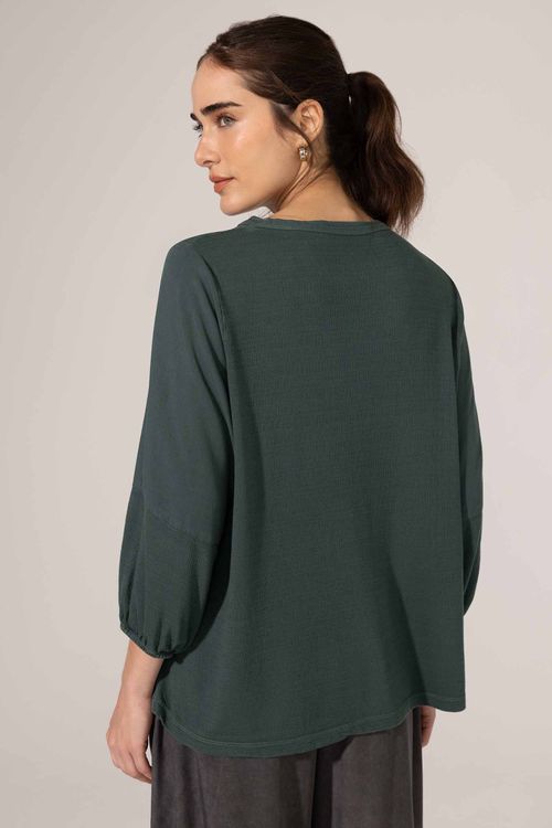 Blusa Verde Escuro Com Linho Lívia
