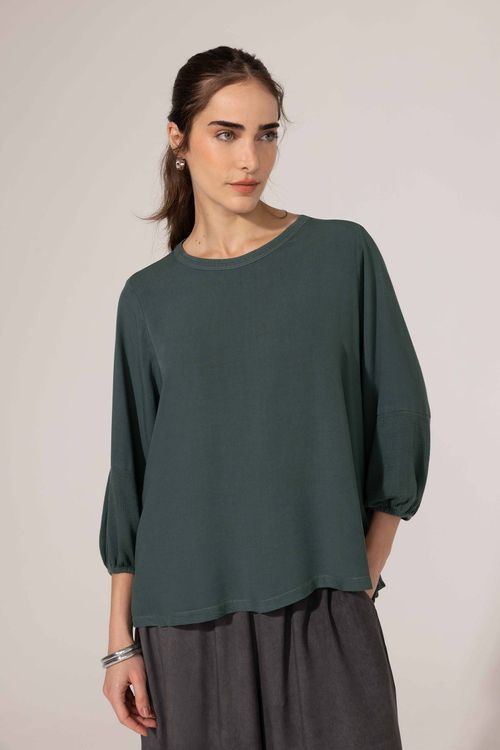 Blusa Verde Escuro Com Linho Lívia