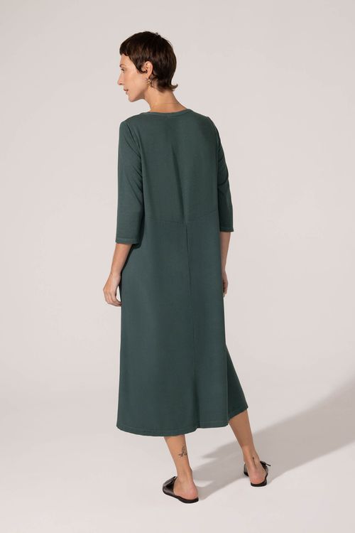 Vestido Evasê Verde Escuro Com Linho Lívia