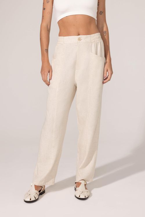 Calça Cenoura Natural Algodão com Linho Nina