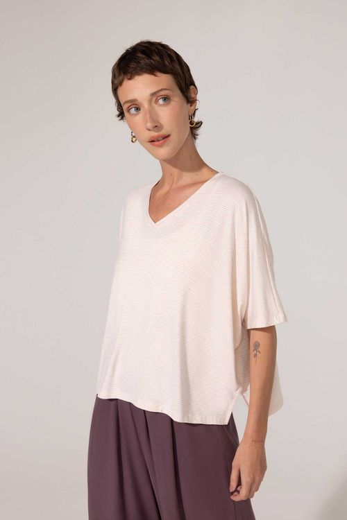 Blusa Decote V Listrada Rose Valeria