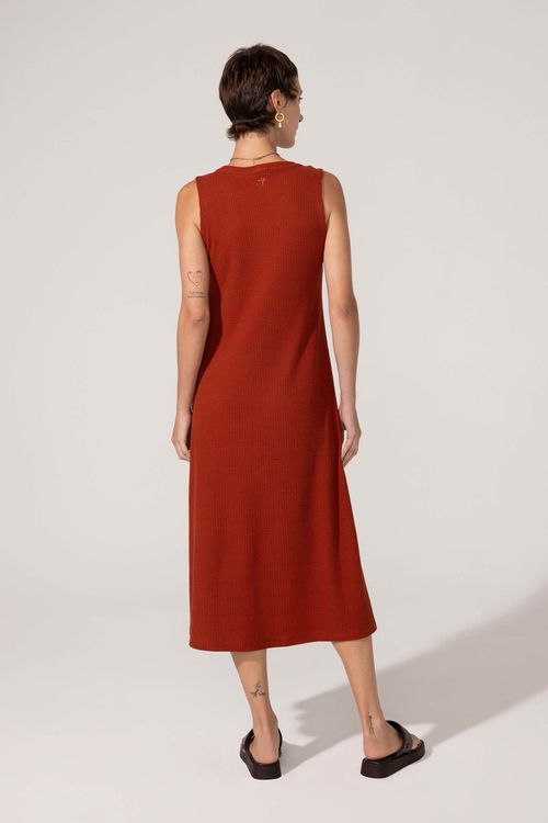 Vestido Regata Waffle Terracota Algodão Enya