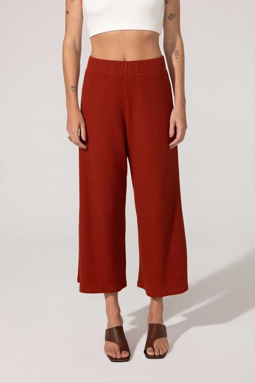 Calça Pantacourt Waffle Terracota Algodão Enya