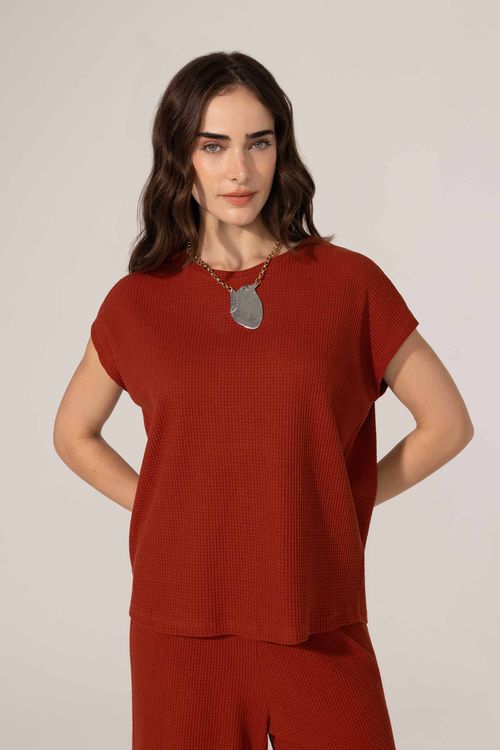 Blusa Waffle Terracota Algodão Enya