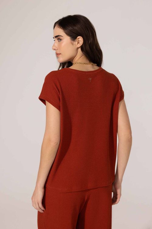 Blusa Waffle Terracota Algodão Enya
