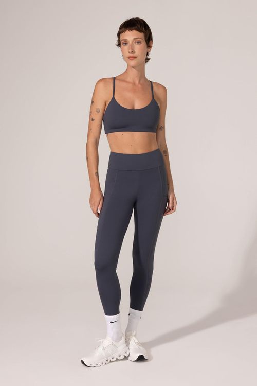 Legging Fitness Com Bolsos Cinza Escuro Maju