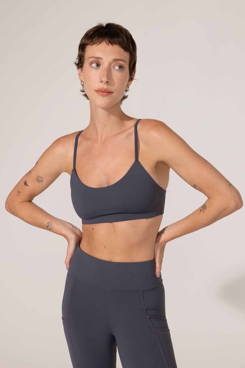 Top Fitness Alça Fina Cinza Escuro Maju