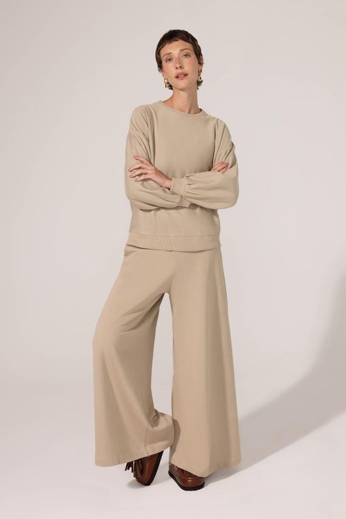 Calça Pantalona Areia Algodão Felícia