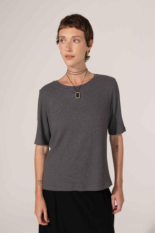 Blusa Canelada Mescla Escuro Ariane
