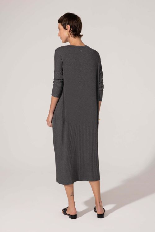 Vestido Midi Canelado Mescla Escuro Ariane