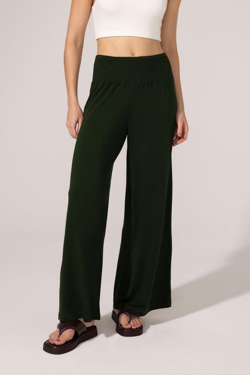 Calça Pantalona Verde Escuro Bambu Deva
