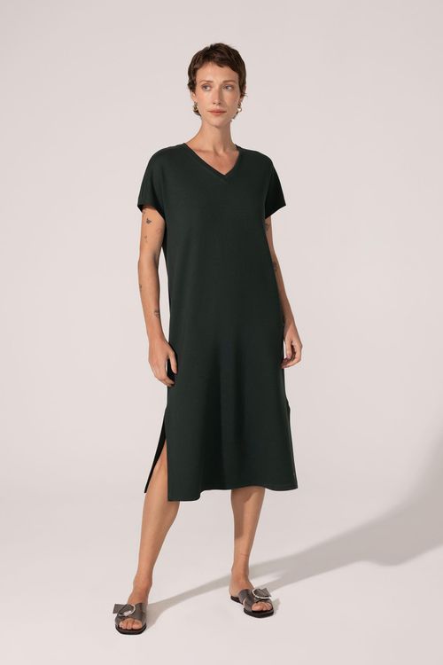 Vestido Midi Decote V Verde Escuro Verena
