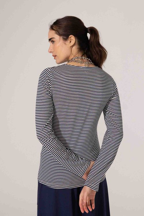 Blusa Justa Listrada Marinho Algodão Aimee