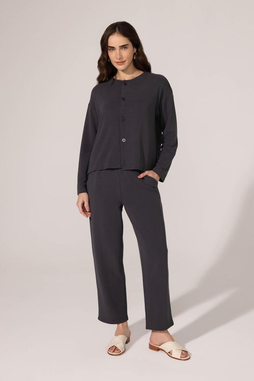 Calça Cenoura Canelada Chumbo Nely