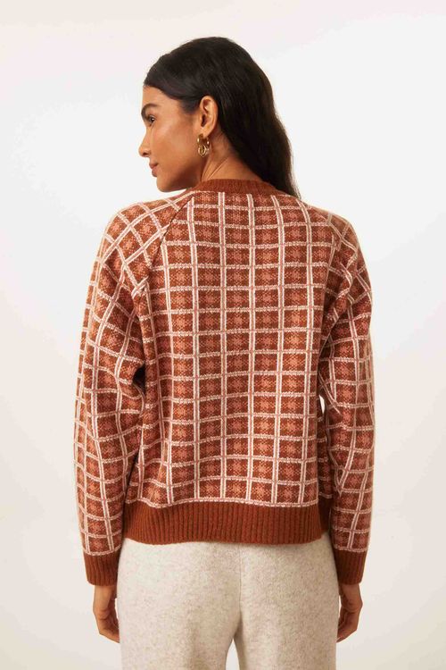 Casaco Xadrez Ferrugem Jacard Tricot Inês