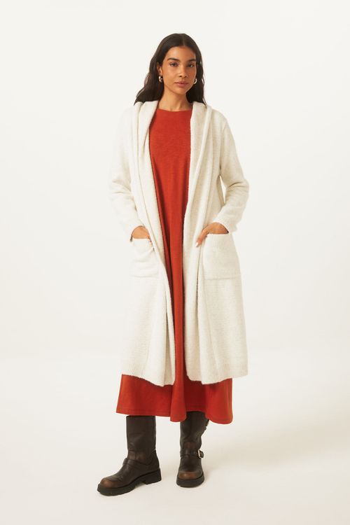 Casaco Com Capuz Off White Tricot Megeve