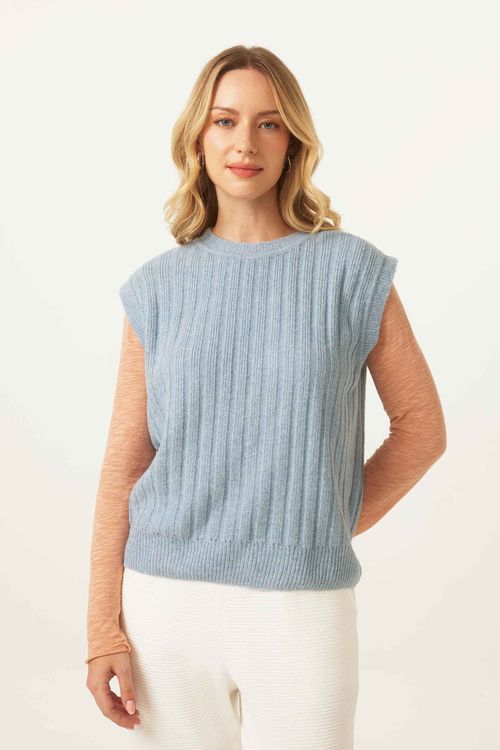 Colete Canelado Azul Claro Tricot Mirta