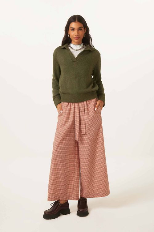 Calça Xadrez Ferrugem Pantalona Glória